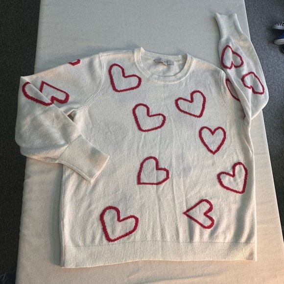 Loft White Crewneck W/Pink Hearts Very Soft & Cozy Romantic Feminine Suze XL - Picture 9 of 9